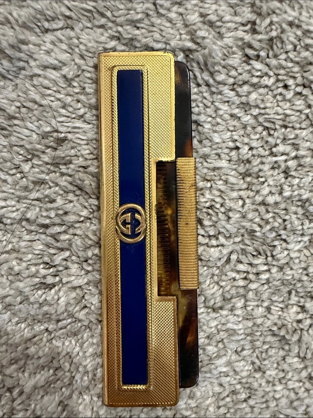 Gucci Gold and Navy Enamel Double-G Pocket Comb